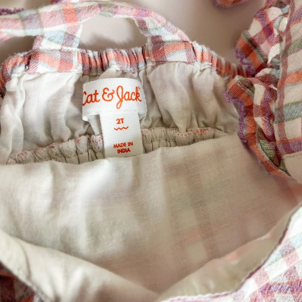 CAT & JACK muted/pastel plaid dress ruffles Girls 2T cottage farmhouse purple